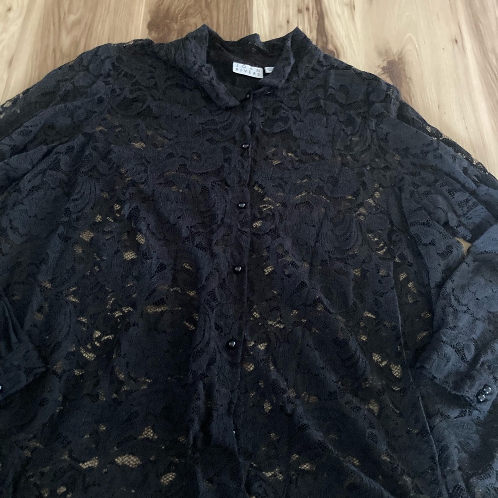 Joan Rivers Womens Black Lace Blouse Long Sleeve 2XL